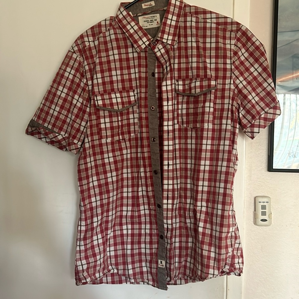 Large Seven 7 Diamond Brand Short Sleeve Plaid Button Down